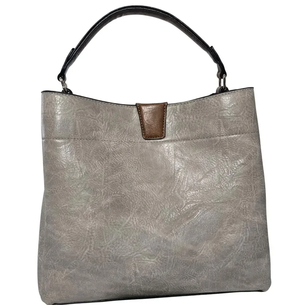 Jen& CO Satchel Adjustable Strap Crossbody Handbag Purse, Warm Grey New
